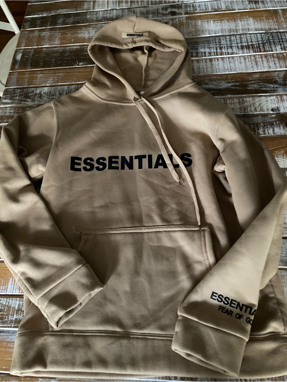 Essentials Men’s Taupe Crewneck Hoodie with Bold ESSENTIALS Logo